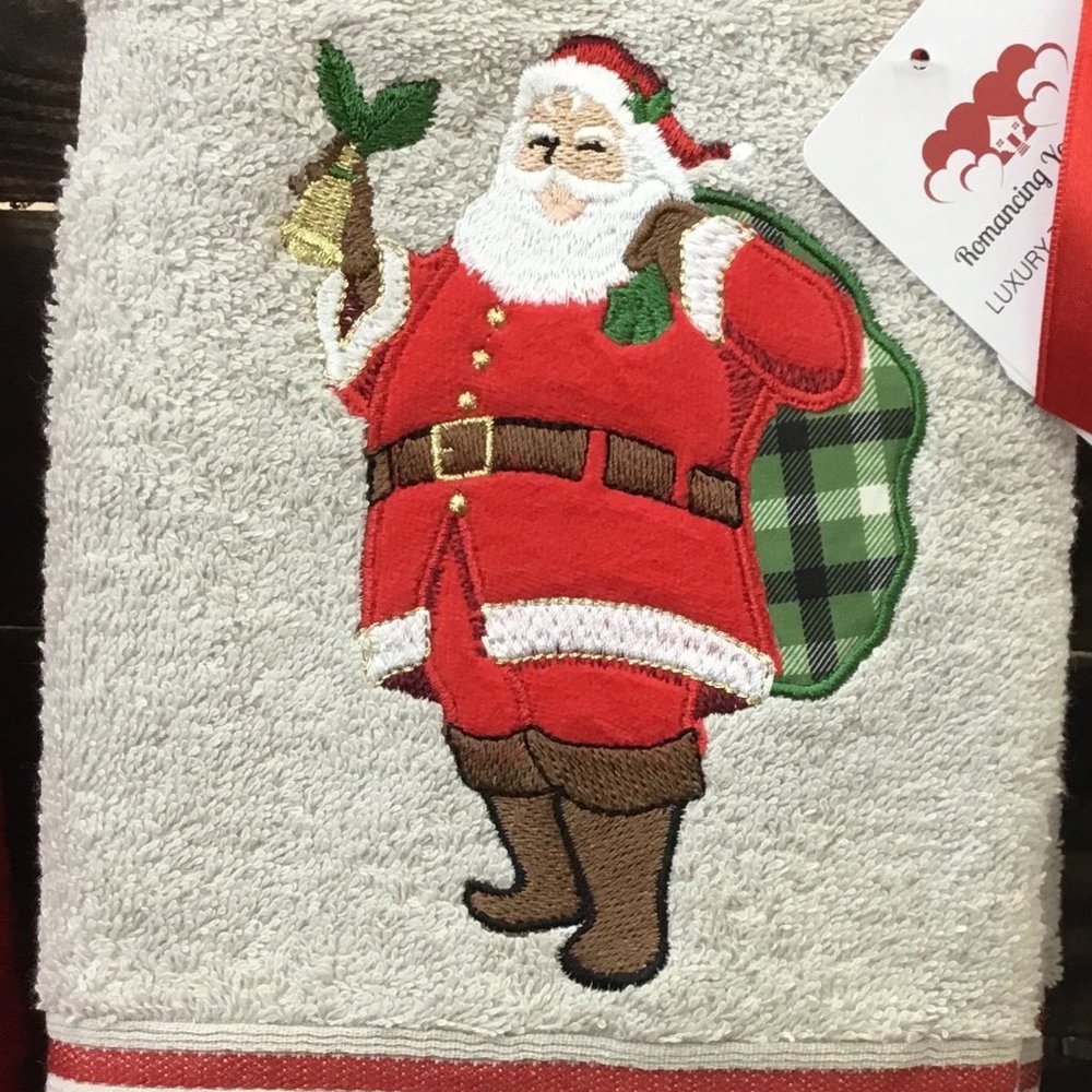 Beautiful Christmas Hand Towels. Grey Santa 0654
